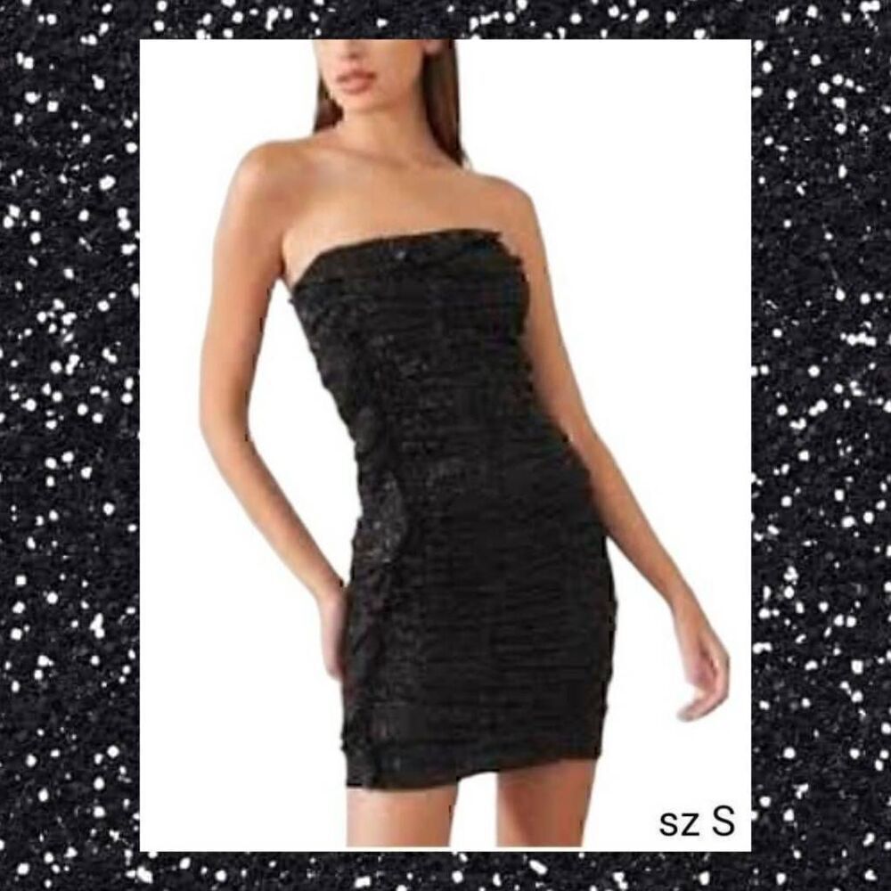 Strapless Black Evening Cocktail Party Sequin Mini Tube Bandage Stretch Dress